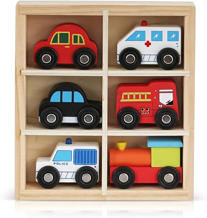 NIMNIK Wooden Cars for Toddlers Bus Engine Emergency Vehicles | Small Cars, Mini Transportation Vehicles | Educational Toy for Early Learning for 3-10 Year Olds