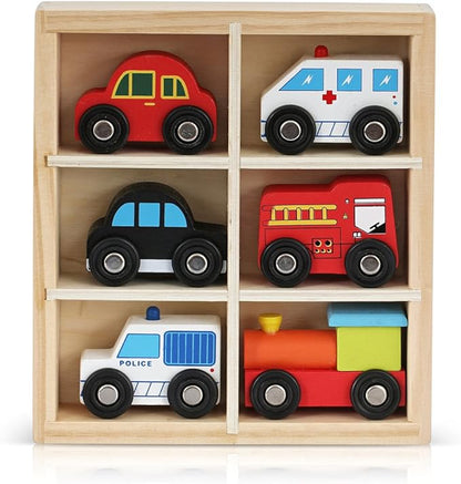 NIMNIK Wooden Cars for Toddlers Bus Engine Emergency Vehicles | Small Cars, Mini Transportation Vehicles | Educational Toy for Early Learning for 3-10 Year Olds