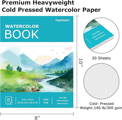 Hapikalor 8"x10" Watercolor Paper Pad, 1-Pack, 140lb/300gsm Artist Painting Drawing Paper Book, Art Supplies for Adults Kids, Watercolors, Watercolor Paint Set, Sketchbook, Journal, Teal