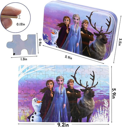Princess Puzzles for Kids Ages 4-8 60 Pieces Puzzles for Kids Ages 3-5 Princess Puzzle for Girls and Boys Toys Jigsaw Puzzles in a Metal Box Educational Puzzles (Princess 0680)