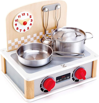 Hape Wooden 2-in-2 Kitchen & Grill Set| Pretend Realistic Role Play Kitchen Toys for Kids
