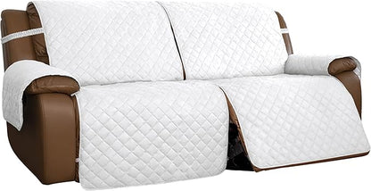 Easy-Going Oversized Loveseat Recliner Cover, Reversible Couch Cover for Double Recliner, Split Sofa Cover for Each Seat with Elastic Straps for Kids, Dogs, Pets(Oversized 2 Seater, White/White)