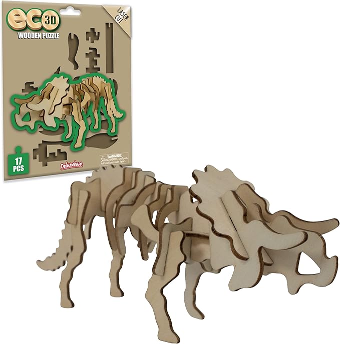Eco 3D Wooden Puzzle Triceratops from Deluxebase. Animal Themed DIY 3D Puzzle Craft Kit. Sustainable Wood Dinosaur Animal Toys.Perfect Model Building Kits for Educational Toys and Kids Party Favors