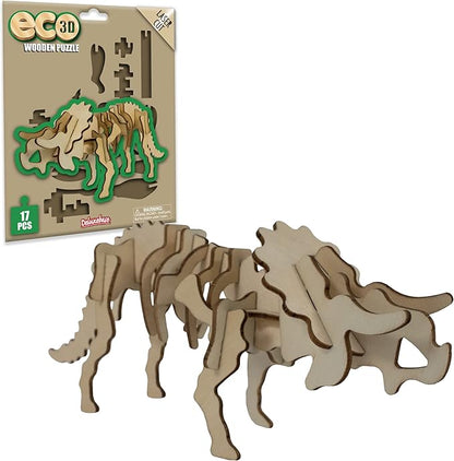Eco 3D Wooden Puzzle Triceratops from Deluxebase. Animal Themed DIY 3D Puzzle Craft Kit. Sustainable Wood Dinosaur Animal Toys.Perfect Model Building Kits for Educational Toys and Kids Party Favors