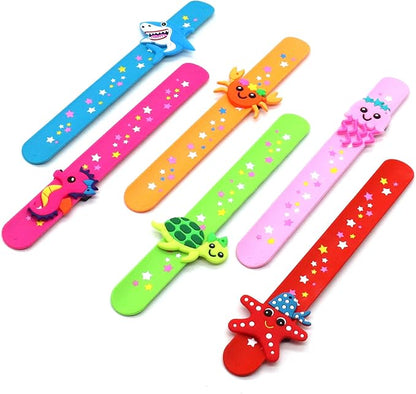 Marine Life Slap Bracelets Party Favors for Kids(6pack)-Jellyfish/Crab/Shark/Starfish/Turtle/Seahorse Goodie Bag Stuffers for Boys&Girls Marine Life Theme Party Supplies Carnival Prizes Suit