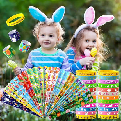 48Pcs Easter Party Favors Easter Slap Bracelets Rubber Wristbands Assorted Easter Egg Fillers Gifts for Kids Girls Boys Easter Basket Stuffers