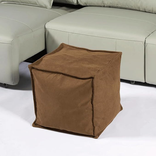 Louis Donné Square Unstuffed Pouf Ottoman Cover Foot Stool Poofy Ottomans Foot Rest small bean bag for Living room Decoration Floor Cushion Storage washable Brown microfaber Fabric(only Cover)NoFiller