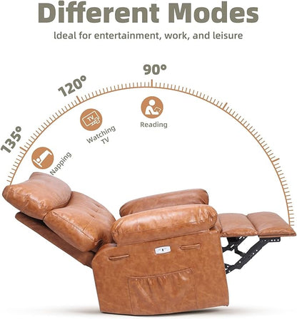 Oversized Electric Recliner Chair - 360° Rocker Swivel Recliner with Heat and Massage, PU Leather Large Power Recliner for Adults, Comfortable Lazy Chair with 1.5X Sponge Filling
