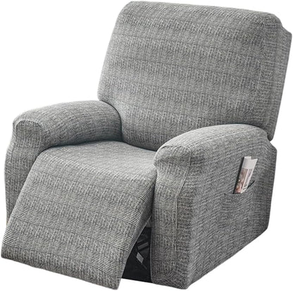 FUANGUI Recliner Chair Cover 4-Pieces Lazyboy Cover for Recliner Chair with Storage Pockets Furniture Protector for Living Room, Jacquard Sofa Slipcover for Kids, Pets, Dog and Cat, 02