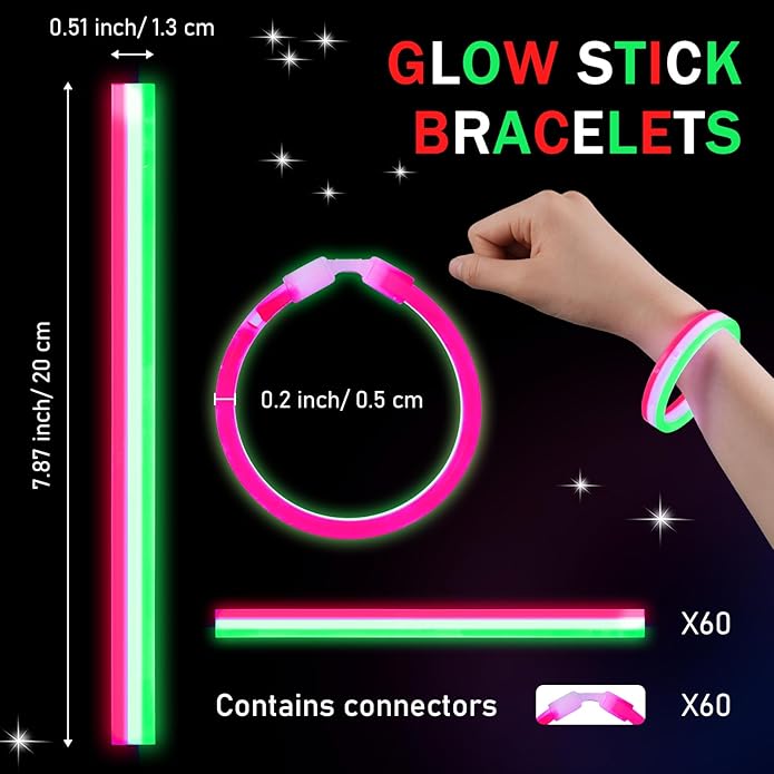 Lenwen 60 Pcs Red White and Blue Glow Sticks Bulk Glow Stick Necklaces Light up Bracelets with Connectors Glow in the Dark Party Supplies for Adults Neon Birthday 4th of July Party
