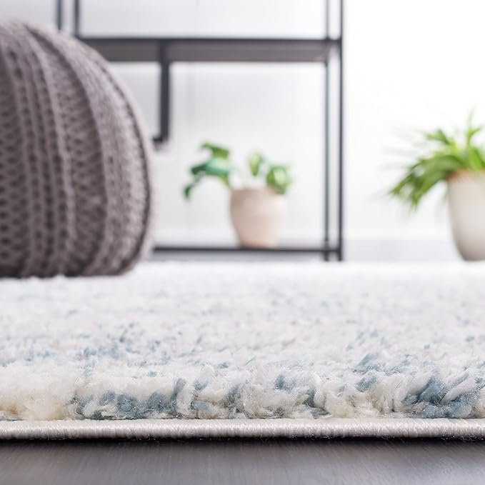 SAFAVIEH Berber Shag Collection Runner Rug - 2'3" x 8', Ivory & Light Aqua, Non-Shedding & Easy Care, 1.2-inch Thick Ideal for High Traffic Areas in Living Room, Bedroom (BER563J)