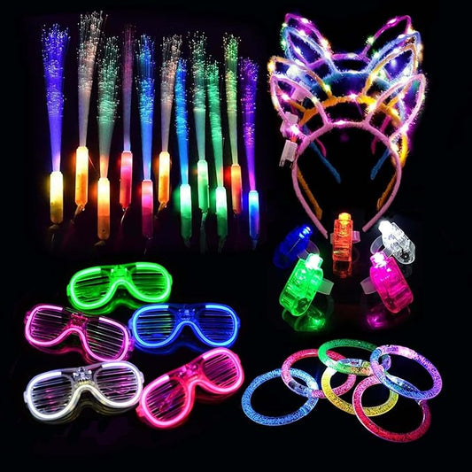 Glow In The Dark Party Supplies - 48 Pcs Light Up Toys For Adult Kids With 10 Finger Light,5 LED Glasses,20 Glow Sticks Bracelets,8 Glow Sticks ,5Headbands Fit Birthday New Year Eve Christmas