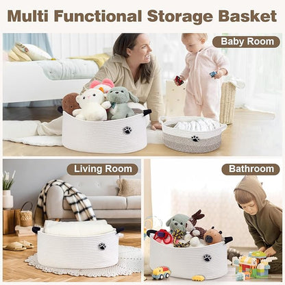 Optish Dog Toy Basket, Toy Box and Bin for Dog Cat Storage, 19.7" X 11" X 7.9" (30L) Large Woven Basket for Blanket Storage, Rope Baskets for Living Room, Bedroom, White