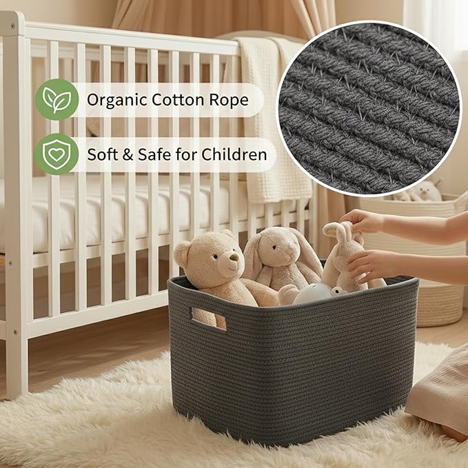 JMvicyroam Woven Blanket Basket,65L Large Storage Bin for Blankets Toys Clothes,Decorative Rope Basket for Living Room Bedroom with Handles, Grey