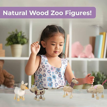 TEKOR Wooden Bendable Farm Animal Toys (Set of 4) | Ages 3 & Up | Early Education Toy Animals for Kids | Fun Montessori Toys | Smooth Natural Wood | Endless Play for Girls & Boys | Non-Toxic Paint |