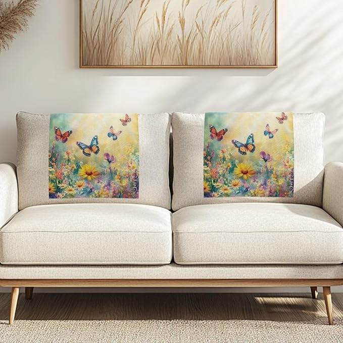 Butterfly Head Rest Cover for Recliner Easy to Install Floral Headrest Slipcovers Covers Pet Scratch Resistant Couch Headrest Covers for Sofa 2 Pack