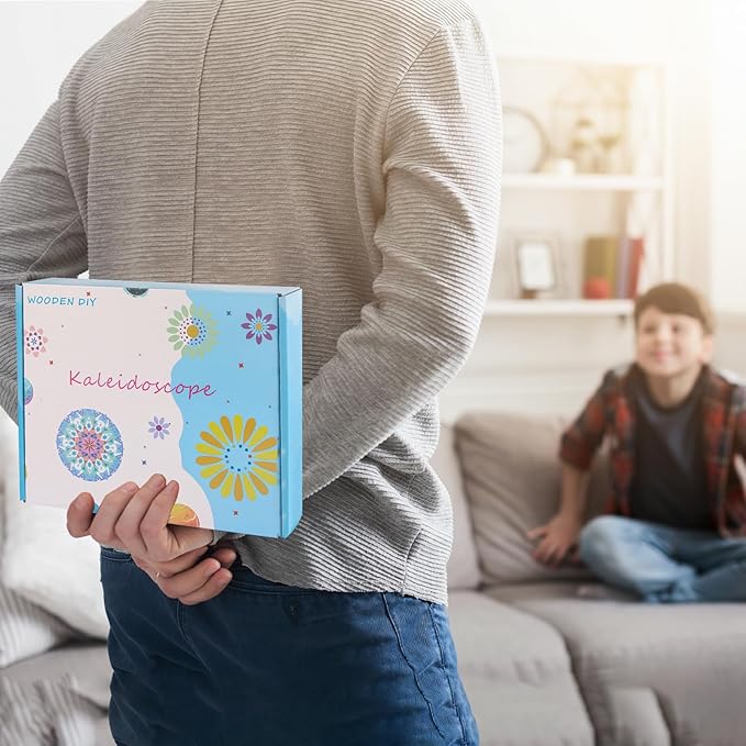 Natural DIY Kaleidoscope Kit, New Wooden Magic Rotating Kaleidoscope Making Set for Nature Lovers, Best Gift, Outdoor Classic Handmade Education Toys for Kids (1 Pcs Flower)