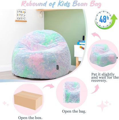 COMAX Bean Bag Chairs for Kids 8-12, Toddler BeanBag Sofa with Filler Bean Couch Stuffed for Boys and Girls, Lazy Floor Chair for Playroom, Nursery Room, Glowing Colorful Star