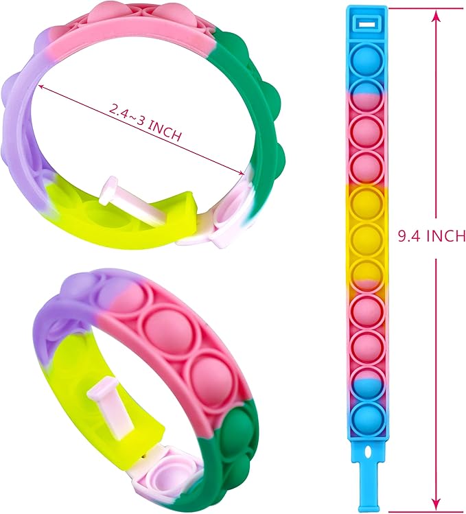 100PCS Pop Fidget Bulk Bracelets Toys, Fidget Popper Bracelet Pack, Durable and Adjustable, Multicolor Pop Bracelet Finger Press Bracelet for Kids and Adults Bulk Toys Bulk Fidgets