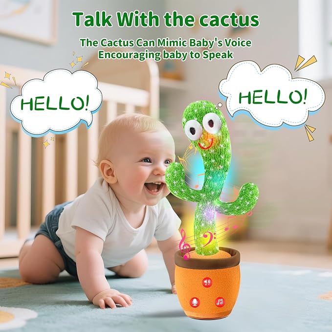 Dancing Talking Cactus Baby Toys, Easter Gifts/Easter Basket Stuffers for Kids, Singing Mimicking Recording Toys Repeats What You Say, Comes with English Songs Talking Musical Toy (Rechargeable)