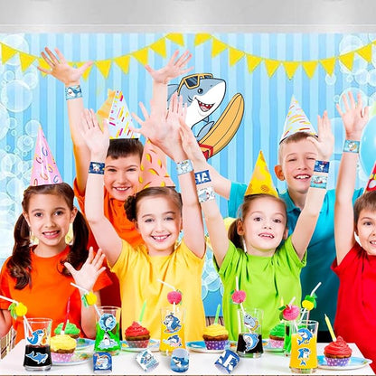 74 PCS Shark Party Favors 24 Shark Slap Bracelets, 50 Shark Stickers Shark Birthday Party Decorations, Supplies, and Gifts for Kids, Classroom Rewards