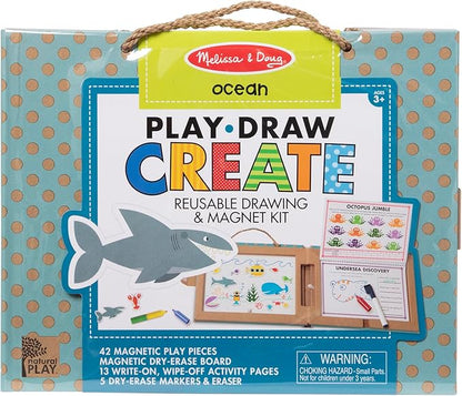 Melissa & Doug Natural Play: Play, Draw, Create Reusable Drawing & Magnet Kit – Ocean (42 Magnets, 5 Dry-Erase Markers) - FSC Certified