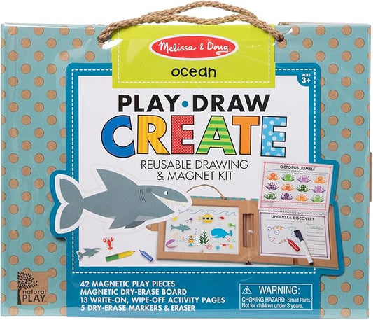 Melissa & Doug Natural Play: Play, Draw, Create Reusable Drawing & Magnet Kit – Ocean (42 Magnets, 5 Dry-Erase Markers) - FSC Certified