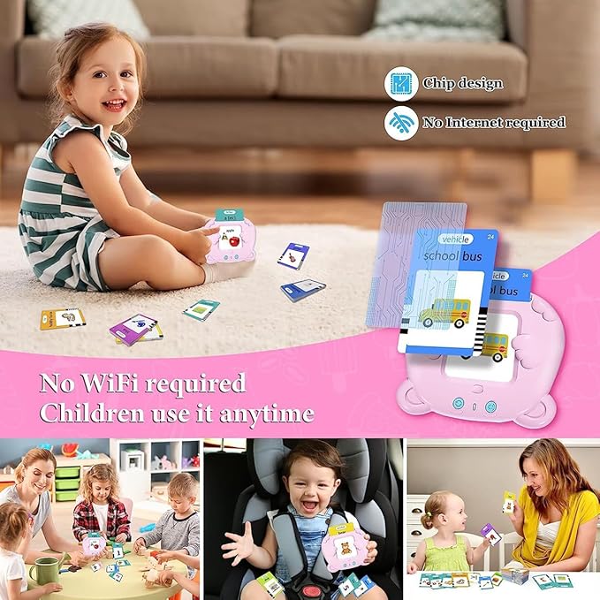 RT&BS Talking Flash Cards for Toddlers, Montessori Toys Flash Cards, Speech Therapy Toys, Gift for Kids Children, 510 Sight Words Pink