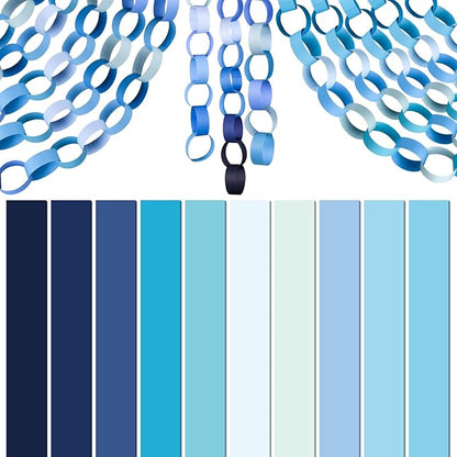 CHRORINE 600Pcs Colorful Paper Chains Strips for Birthday Party Decorations DIY Crafts Supplies (Blue, 1 x 7.08 inches)