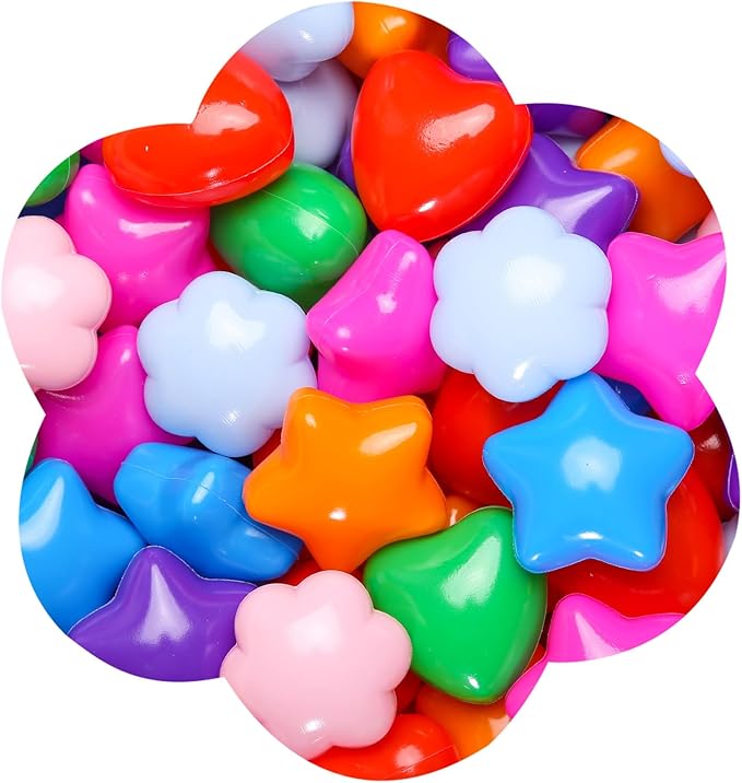 GOGOSO Ball Pits Balls for Toddlers, 100 Stars Hearts Florid Shapes Ball, Flowers Plastics Balls for Bounce House, Pastel Ball for Kids Birthday Party Xmas Friendship Bracelet Banner Decor