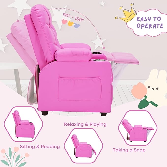 Marshmallow Larger Kids Reclining Chair Leather Recliner Sofa Children Ages 3-12