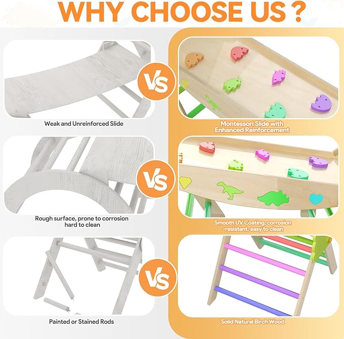 Pikler Triangle Set with Cushion 9 in 1 Climbing Toys for Toddlers 1-3 Indoor Baby Gym Toddler Montessori Toys Wooden Climbing with Maze, Shape Sorting, Dinosaur Car