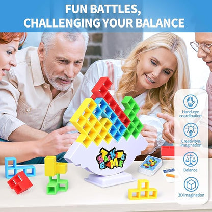 48PCS Stack Attack Game for Adult & Kids, Tetra Board Tower Games for Family Travel Party, 2 Players Balance Stacking Toy, Team Toys Building Block