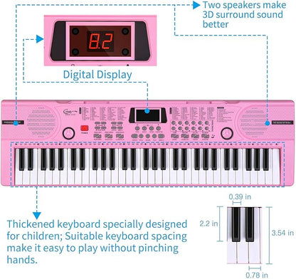 Hricane Piano Keyboard, 61 Keys Beginner Electronic Keyboard Portable Digital Music Keyboard, Early Education Music Instrument with Microphone & Music Sheet Stand