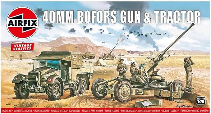 Airfix Vintage Classics Set - A02314V Bofors 40mm Gun & Tractor - Plastic Model Motor Vehicle Kits for Adults & Children 14+, Set Includes 107 Pieces, Sprues & Decals - 1:76 Scale Model Vehicle Set