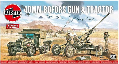 Airfix Vintage Classics Set - A02314V Bofors 40mm Gun & Tractor - Plastic Model Motor Vehicle Kits for Adults & Children 14+, Set Includes 107 Pieces, Sprues & Decals - 1:76 Scale Model Vehicle Set