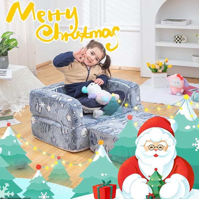 Kids Nugget Play Couch 3-in-1 Modular Toddler Couch Baby Couch Foam Armchair for Boys & Girls Children Convertible Sectional Sofa to Lounger Fold Out Kids Furniture, Grow in The Dark Universe