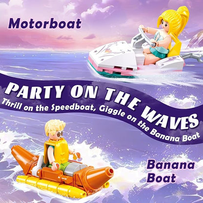 Friends Pink Yacht for Girls 8-12, Cruise Ship Building Toys with 8 Minifigures & 2 Boats, Compatible with Lego Friends Girls Ship, Gifts for Kids Girls Ages 8+, 1108 PCS