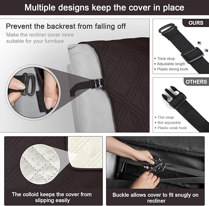 TAOCOCO 100% Waterproof Recliner Chair Cover, Small Recliner Covers for Recliner Chair with Pocket, Non Slip Reclining Chair Cover Furniture Protector for Kids, Pets(X-Small Chair, Coffee)