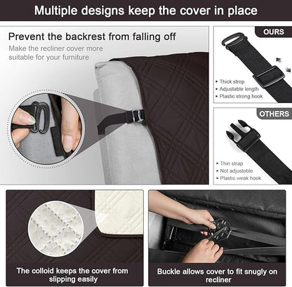 TAOCOCO 100% Waterproof Recliner Chair Cover, Small Recliner Covers for Recliner Chair with Pocket, Non Slip Reclining Chair Cover Furniture Protector for Kids, Pets(X-Small Chair, Coffee)