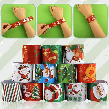48 PCS Christmas Slap Bracelets Christmas Toys for Kids Boys Girls Toddlers Christmas Party Favors Stocking Stuffers Gifts