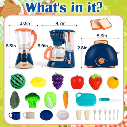 TOY Life Kids Blender Toy, Kids Coffee Maker, Toy Toaster, Toy Kitchen,Play Kitchen Appliances Kids with Light and Sound, Play Coffee Maker for Toddlers, Learning Kitchen Toys Gift for Grils Boys