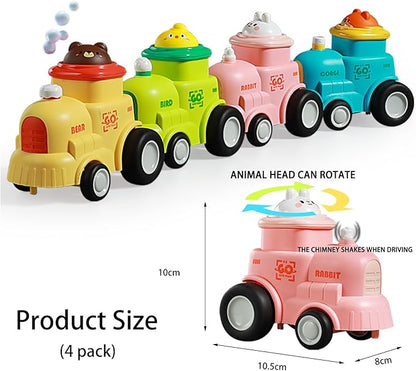4 in 1 Toddler Train & Car Toys Set - Press & Go Animal Racing Cars for 1-3 Year Old Boys, Baby Vehicle Toys for 6-18 Months, First Birthday Gift for Toddler Boys