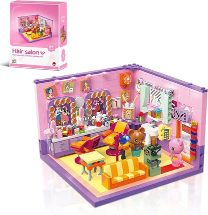 Friends House Building Block Set, Bear Hair Salon Business City View Small Brick Model, Mini Construction Toy, Hobbies Christmas Birthday Gift Teens Children Kids Boys Girls 6+, 583pcs