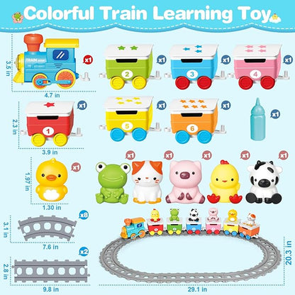 Learning Toy for Toddlers 1-3, Electric Toys Trains with Lights, Music & Steam, Counting, Matching & Sorting Montessori Toy with 6 Animal Finger Puppets, Birthday Xmas Gifts for Baby Boys Girls 12-18M