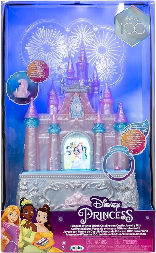 Disney Princess Jewelry Box for Girls Princess Castle Keepsake Jewelry Box with Music & Firework-Like Light Show, Plays Song “A Dream Is a Wish Your Heart Makes”