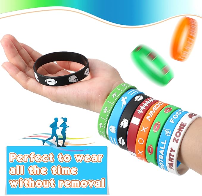 Kasyat 48 Pcs Football Party Favors Football Silicone Bracelets Motivational Rubber Wristbands Football Wristbands for Sport Themed Birthday Party Supplies Decorations Gifts Prize