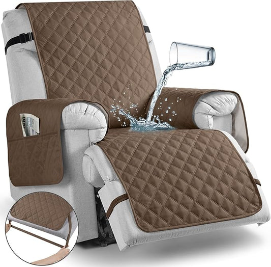 TAOCOCO Waterproof Recliner Chair Covers with Leg Strap 1 Piece Oversized Recliner Covers for Large Recliner for Pets Kids, Washable Reclining Chair Furniture Protector(28'' Oversized, Brown)