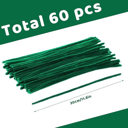 60 Pieces Green Pipe Cleaners, Christmas Craft Pipe Cleaners,Pipe Cleaners Chenille Stem,Pipe Cleaners Bulk,Art Pipe Cleaners for Creative Home Decoration Supplies Arts and Crafts Project