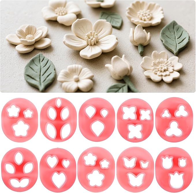 10 PCS Flower Polymer Clay Cutters, 10 Shapes Mini Polymer Clay Cutters Floral Leaf Butterfly Clays Earrings Cutter for Earrings Jewelry Making DIY Crafts
